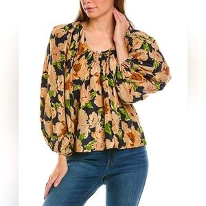 The Great. NWT Sz M “The Magpie” Floral Puff Sleeve Silk Blouse